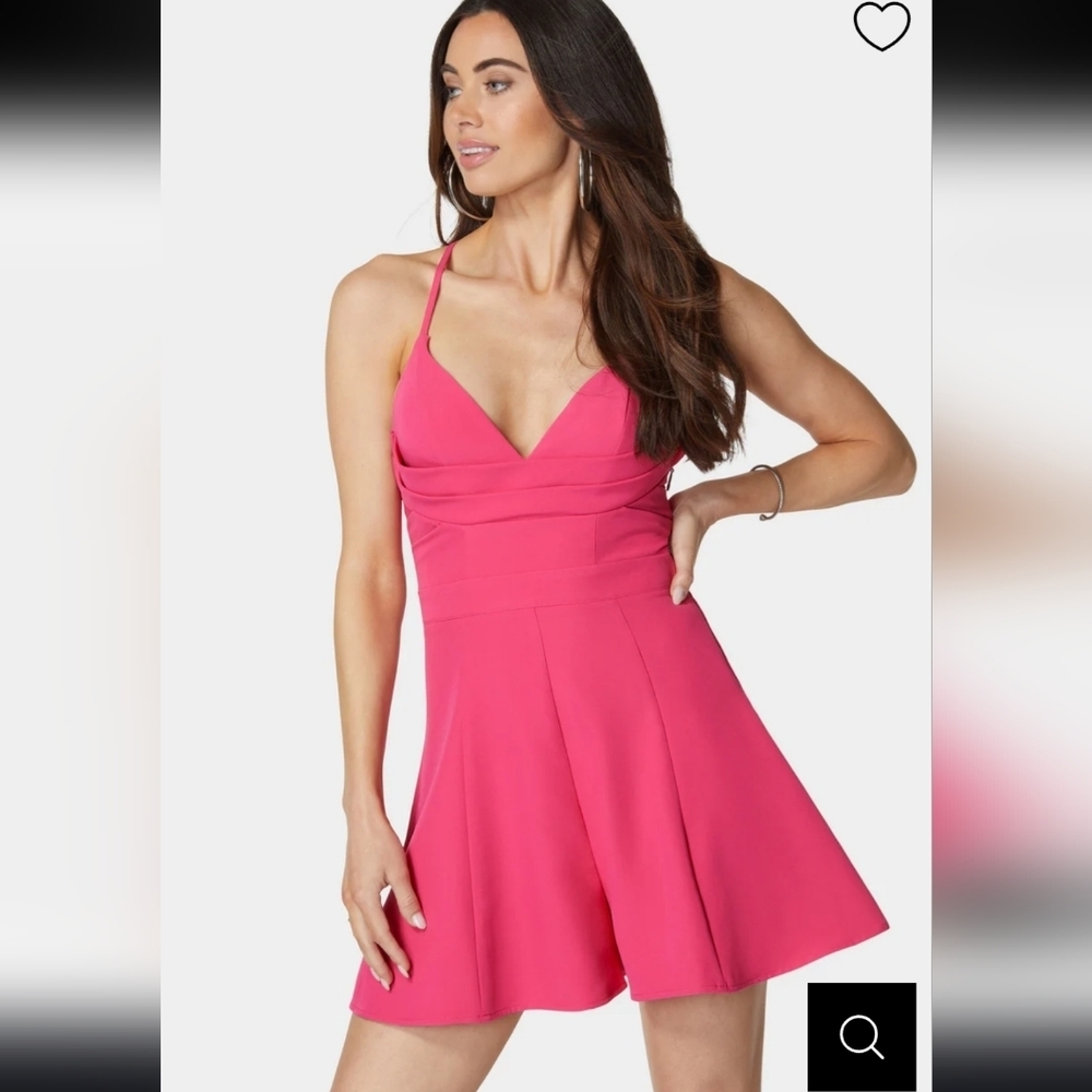 Do+be Bright Pink Lace Up Back Romper Sz M